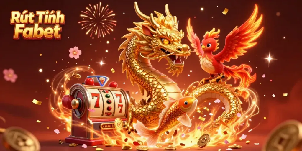 Cash out quickly with Rút Tiền Fabet while basking in rich casino graphics of golden dragons and coins.