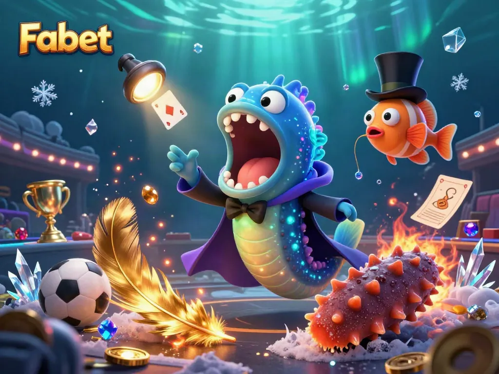 Experience the magic of Fabet with a vibrant underwater betting scene featuring card tricks and sports excitement.