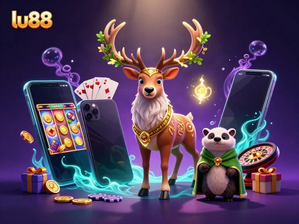 Experience thrilling gameplay at lu88 with a vibrant casino-themed illustration featuring characters and dynamic elements.