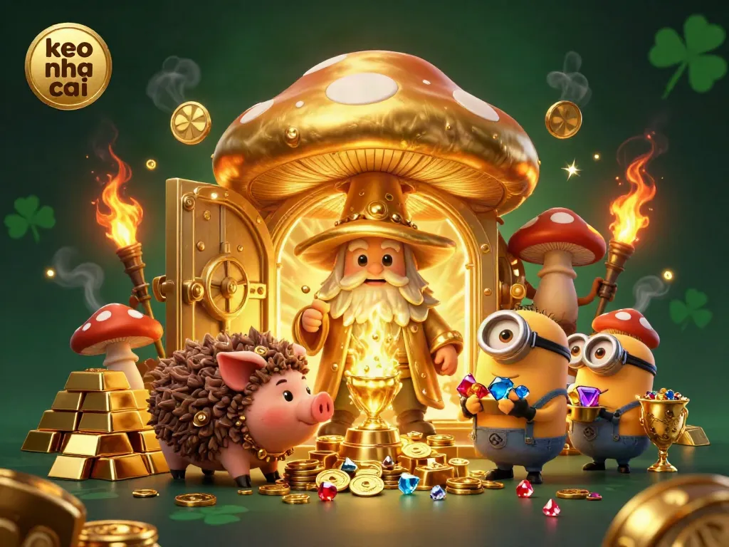Experience the excitement of keo nha cai as magical characters conjure treasures and gold in a vibrant casino scene.