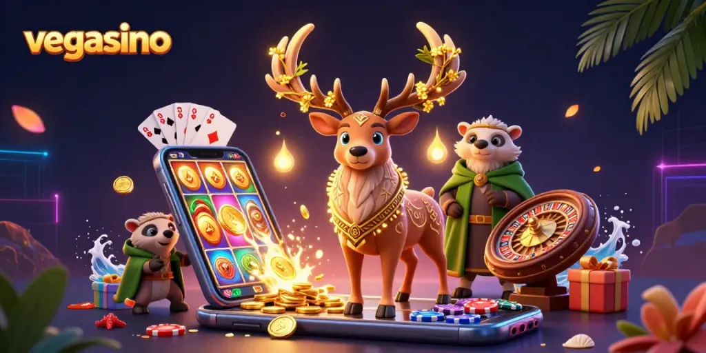 Play at Vegasino with vibrant casino elements and a magical atmosphere for gamers