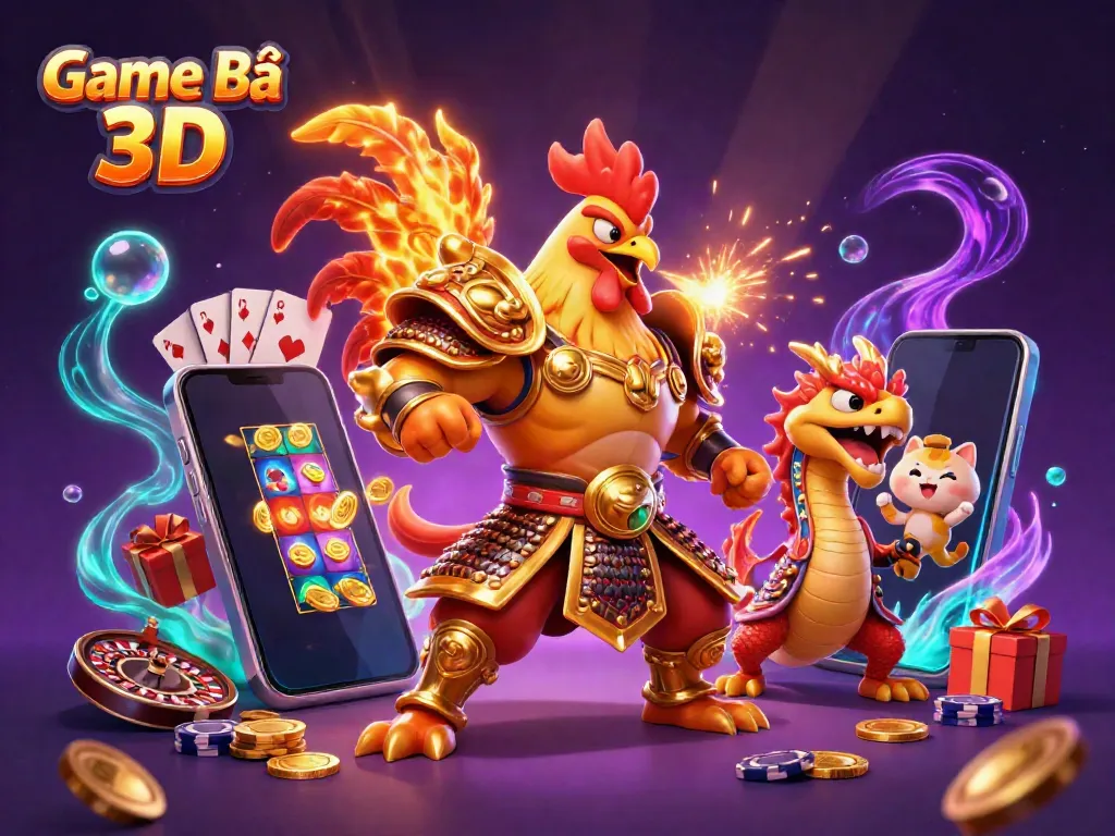 Experience Game Bài 3D with immersive characters battling amidst vibrant casino elements.