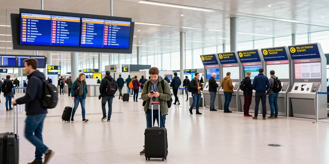 Convenient Flughafen transfer Frankfurt at the airport, with travelers engaging in arrivals.