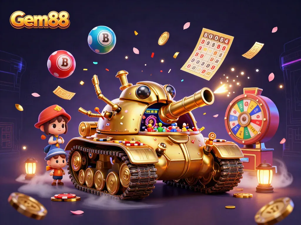 Experience thrilling gameplay at Gem88 featuring a vibrant 3D casino illustration.