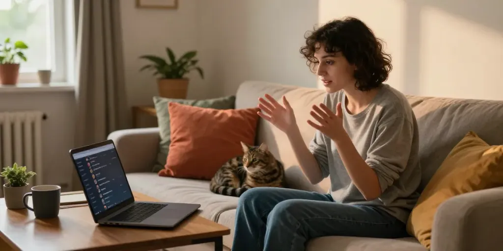 Engaging in a sex chat conversation on a laptop at home.