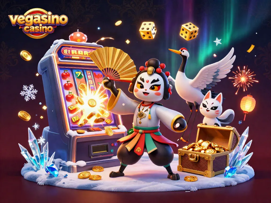 Experience the vegasino casino excitement with a dynamic 3D scene showcasing thrilling gaming elements and characters.
