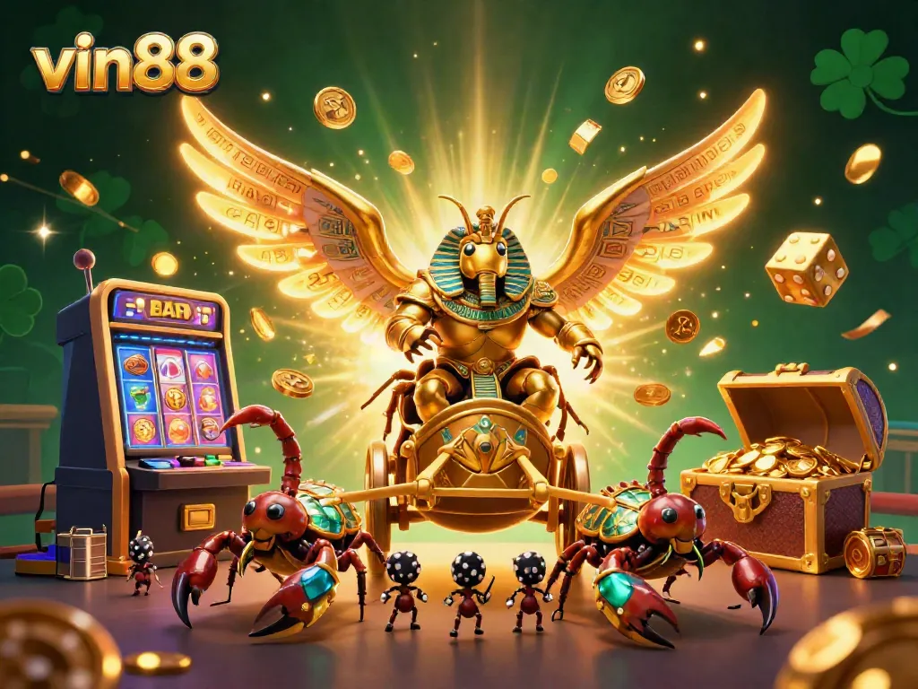 Experience thrilling slots and wins with vin88 in this vibrant casino illustration.