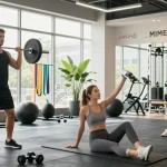 Deus Medical Sportler trainieren in einem modernen Fitnessstudio mit hochwertigen Geräten.